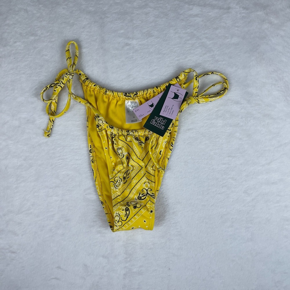 Wild Fable Bikini Bottom Women Small Yellow Bandana Print Adjustable Ties at Hip